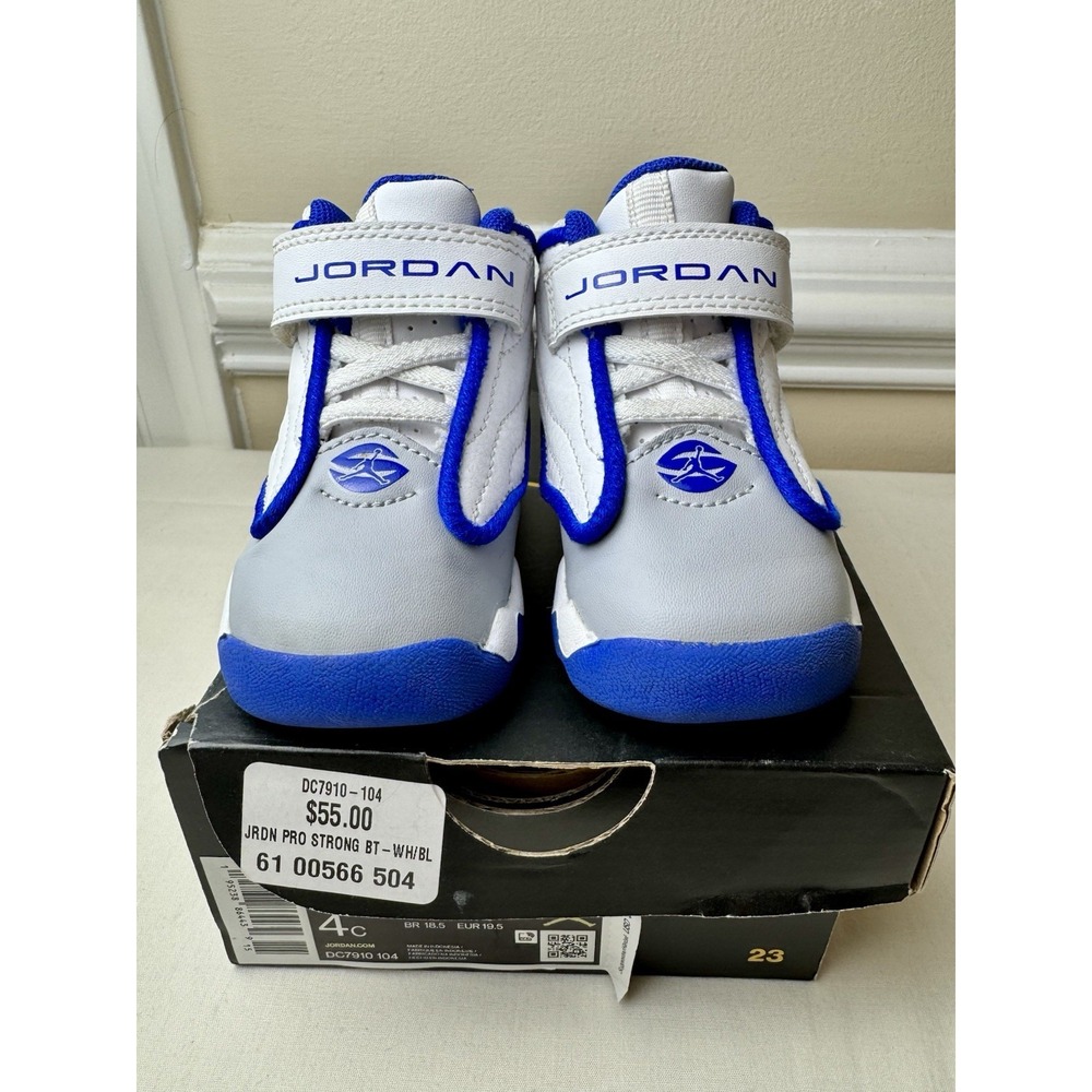 Jordan Pro Strong TD Toddler Shoes White Racer Blue Wolf Grey DC7910-104 Size 4C - Picture 3 of 16